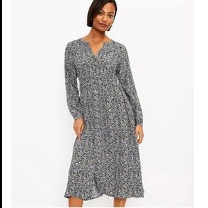 Ann Taylor LOFT Flower Pattern Garden Midi Shirtdress Casual Maxi Dress Sz 4p